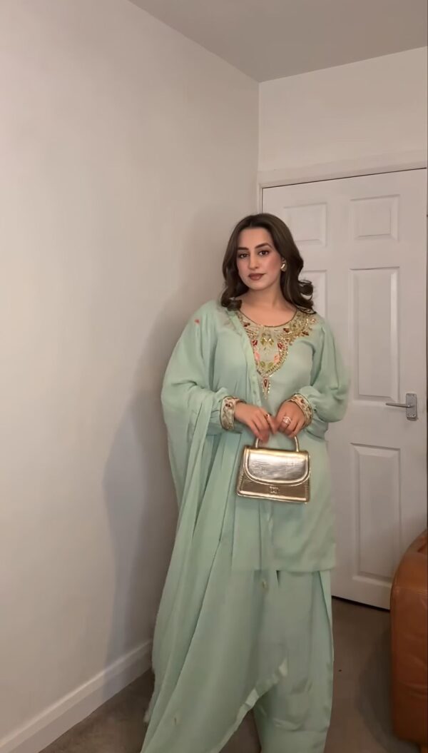 Pista Green & Black Pakistani Style Palazzo Set with Dupatta