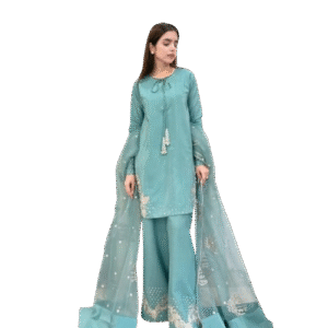 Pure Natural Crepe Party Wear Top-Palazzo Set with Dupatta