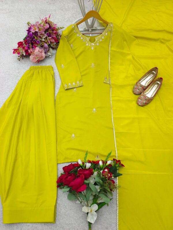 Crepe Satin Top, Farshi & Dupatta Set