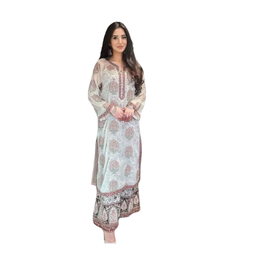 Faux Georgette Top, Palazzo & Dupatta Set