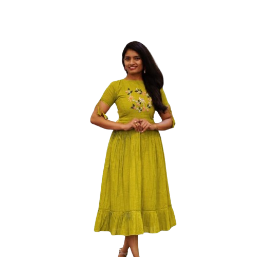 Indu Embroidered Reyon Slub Dress