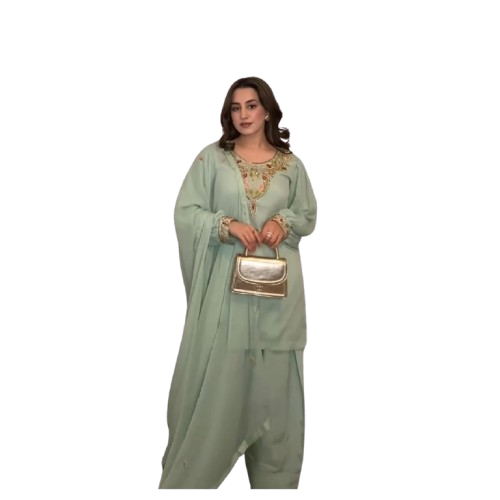 Pista Green & Black Pakistani Style Palazzo Set with Dupatta
