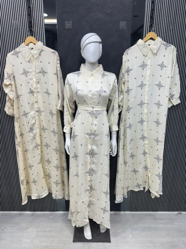 Elegant Embroidered Button-Down Kaftan Dress
