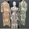 Botanical Print Maxi Kaftan with Lace Collar