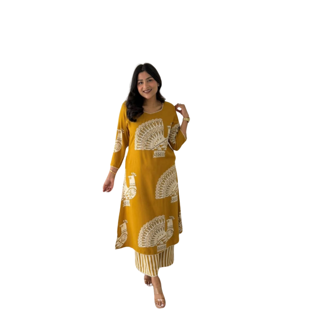 Mustard Magic 2-Piece Printed Kurta Set