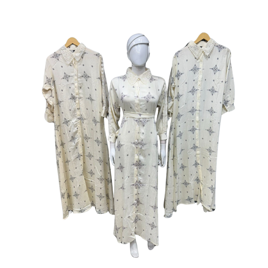 Elegant Embroidered Button-Down Kaftan Dress