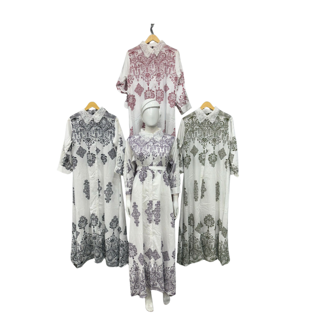 Regal Print Maxi Kaftan with Lace Collar