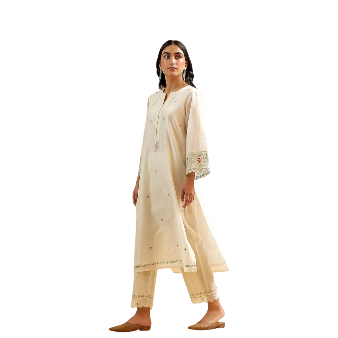 Ethereal Grace in Cream – Embroidered Indian Suit Set