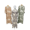 Botanical Print Maxi Kaftan with Lace Collar