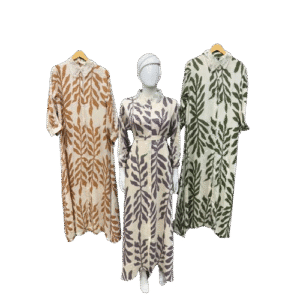 Botanical Print Maxi Kaftan with Lace Collar