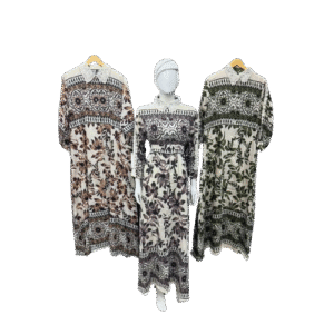 Vintage-Inspired Floral Print Kaftan Dress with Lace Detail